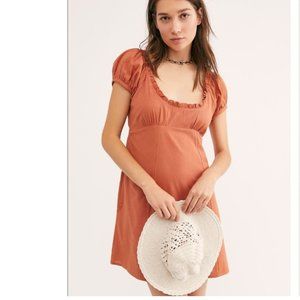 Free People Soakin Up The Sun Mini Dress in Burnt Orange Linen Blend Size XS